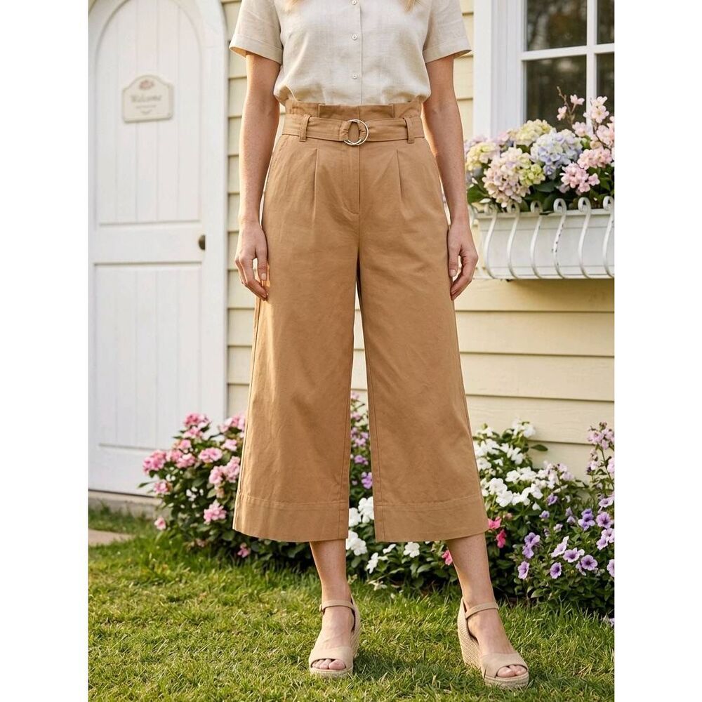 🔹️Lush Tan Paperbag Wrote Leg Cropped Pants w/Belt Small